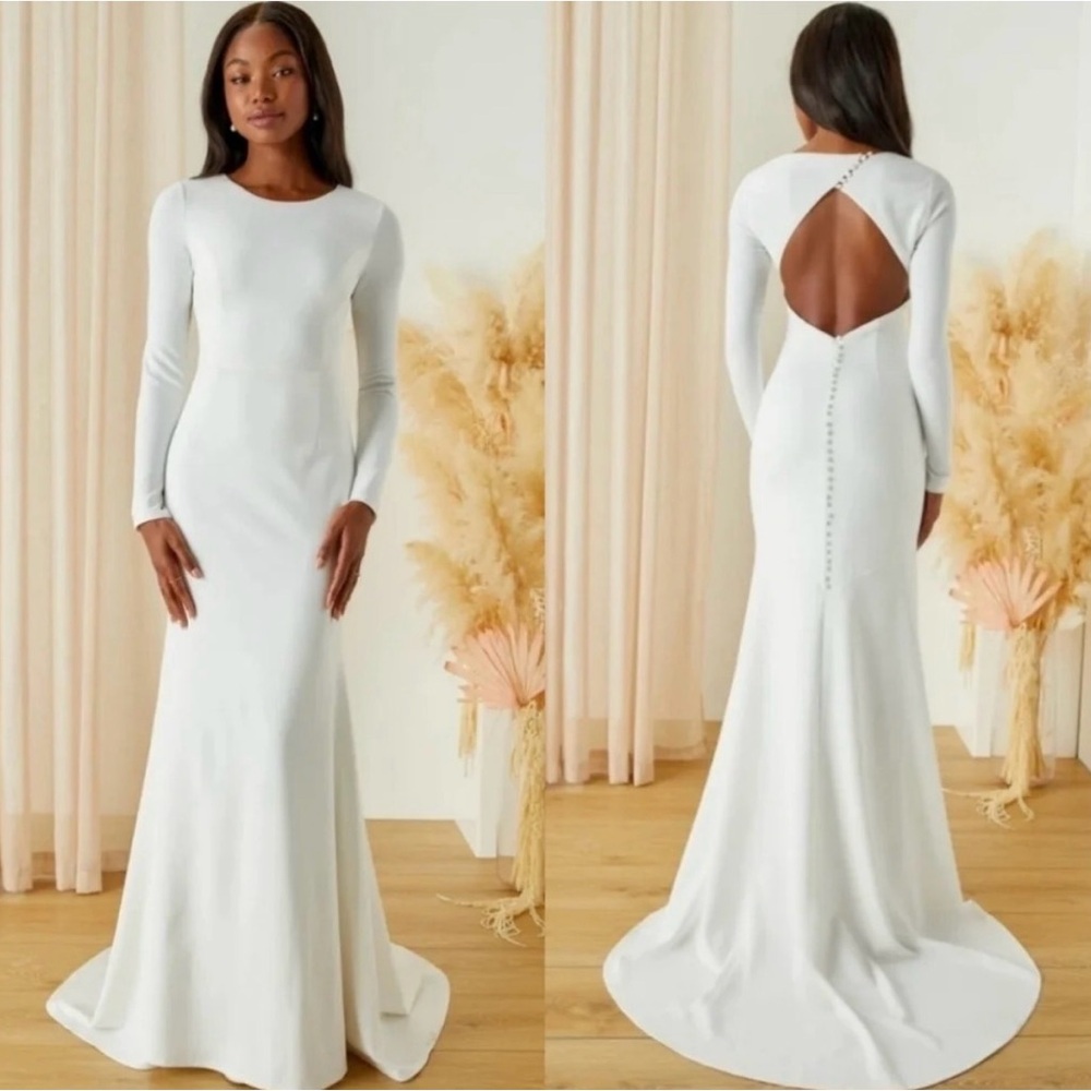 Lulu's Eloquent Endearment White Long Sleeve Backless Maxi Dress small